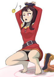 barefoot blush brown_hair confused empty_eyes feet femsub glatu kono_subarashii_sekai_ni_shukufuku_wo! megumin_(konosuba) panties pendulum socks