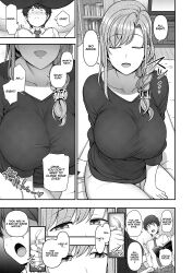  age_difference aiue_oka amane_oikawa aware belt breasts collarbone comic consensual embarrassed family_control femsub flame greyscale hard_translated huge_breasts jeans lighter long_hair maledom milf short_hair smile text translated 