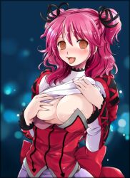 blue_(manipper) blush breasts cheria_barnes happy_trance kurimomo large_breasts long_hair manip open_clothes pink_hair spiral_eyes symbol_in_eyes tales_of_(series) tales_of_graces tongue tongue_out undressing