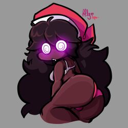 ass beanie black_skin brown_hair dazed drool femsub friday_night_funkin' girlfriend_(friday_night_funkin') glowing_eyes heartdiegold lullaby_girlfriend simple_background spiral_eyes spiralwash_eyes tagme