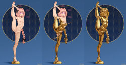  absurdres androgynous androgynous_sub astolfo_(fate) aurification before_and_after bottomless braid butt_plug english_text erect_nipples erection eye_color_change fate/apocrypha fate/grand_order fate_(series) gold hair_ribbon human_furniture legs legs_up male_only malesub midriff navel nipples nominu nude penis petrification pink_eyes pink_hair posing possession ribbon sequence spiral spiral_eyes statue subliminal text topless transformation very_long_hair 