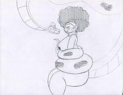  afro blush bottomless breasts coils disney drwaffles femsub greyscale hypnotic_eyes kaa original ring_eyes smile snake the_jungle_book topless traditional 