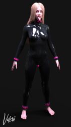 3d absurdres blonde_hair collar empty_eyes female_only latex resisting tech_control tongue tongue_out valerii