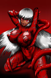 absurdres breasts dark_skin erect_nipples female_only large_breasts original red_eyes rikatsuky symbiote tentacles white_hair