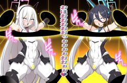  alice_(blue_archive) armpits black_hair blue_archive blue_eyes blush breasts corruption daikyo96 decagrammaton enemy_conversion eye_roll femsub hairband kei_(blue_archive) long_hair multiple_girls multiple_subs open_mouth red_eyes restrained text thighs tight_clothing tongue tongue_out transformation very_long_hair white_hair white_skin 