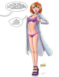  ann_possible breasts dialogue disney doctor dr._drakken empty_eyes expressionless female_only femsub green_eyes hypnotic_accessory kim_possible_(series) large_breasts lingerie maledom microchip milf red_hair shono short_hair shrunken_irises solo standing standing_at_attention tech_control text underwear undressing undressing_command western 