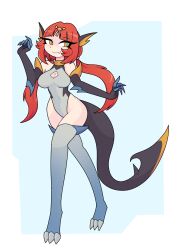  androgynous_dom blue_eyes breasts eye_color_change femsub fusion genshin_impact large_breasts long_hair looking_back multicolored_eyes nilou_(genshin_impact) orange_hair possession rakuma-imp saurian_(genshin_impact) slit_pupils smile tail thighs yellow_eyes 