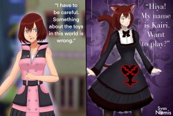 absurdres animal_ears before_and_after blue_eyes blush bow cat_girl corruption disney dollification dress empty_eyes femsub goth happy_trance human_puppet kairi kingdom_hearts puppet red_hair short_hair syas-nomis tail text thighhighs yellow_eyes