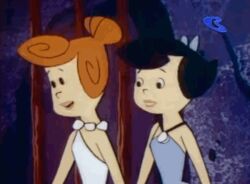  animated animated_gif barefoot betty_rubble black_hair chicken_pose expressionless feet female_only femsub multiple_girls multiple_subs pet_play red_hair screencast short_hair the_flintstones western wilma_flintstone 
