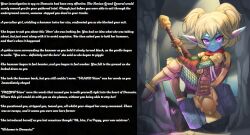 armor blonde_hair caption clothed femdom hammer hypnotic_accessory kgold league_of_legends looking_at_viewer manip pink_eyes poppy_(league_of_legends) poppyisbae_(manipper) pov pov_sub shield text twintails yordle