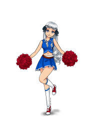 absurdres blue_eyes breasts cheerleader curly_hair empty_eyes fairy_tail female_only femsub happy_trance large_breasts skirt sneakers sweetlittleneko touka_(fairy_tail) white_hair