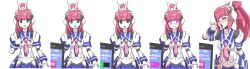 blush comic empty_eyes expressionless female_only femsub glowing glowing_eyes green_eyes happy_trance long_hair open_mouth otoo pink_eyes pink_hair ponytail robot_girl robot_neoanthropinae_polynian surprised tech_control text virus yume_(polynian)