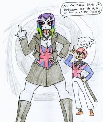  breasts corruption dc_comics enemy_conversion femsub grey_skin humor large_breasts lordebonfuze mad_mod maledom multicolored_hair piercing raven red_hair short_hair sketch super_hero teen_titans text tongue tongue_out traditional 