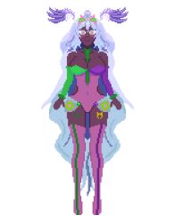 angel angel_girl black_skin cat_ears female_only femsub glowing glowing_eyes happy_trance nyarukavt pink_eyes pixel_art purple_hair tattoo tech_control tie virtual_youtuber wings zoel_angel 