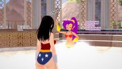  3d ass black_hair dc_comics femdom femsub genie large_breasts magic shantae shantae_(series) sonrio12 text wonder_woman wonder_woman_(series) 