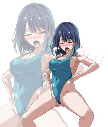 akane_kurokawa blue_hair body_control femsub haigure large_breasts leotard oshi_no_ko short_hair sintro8190 swimsuit unhappy_trance