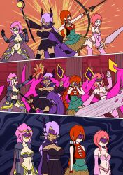  agloria_(nobody-kadaj) althea_(giant93) arrow bikini_armor bow_(weapon) cape comic cow_girl dress dungeons_and_dragons expressionless female_only femsub headphones horns hypnotic_accessory long_hair magical_girl mask mass_hypnosis midriff monster mythkaz original pink_hair purple_hair red_hair resisting sorankio_(sonrio) standing_at_attention sword tied_hair vagi_zola_(mannybot) 