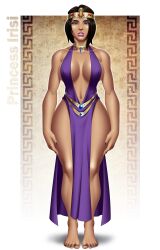 absurdres barefoot black_hair breasts cleavage dark_skin dazed egyptian empty_eyes erect_nipples expressionless feet female_only femsub idarkshadowi jewelry large_breasts navel original short_hair solo standing standing_at_attention