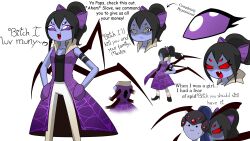  absurdres black_hair breasts bug_girl comic disguised_hypnotist femsub large_breasts maledom muffet open_mouth overwatch purple_eyes smile spider_girl spiral_eyes symbol_in_eyes text undertale widowmaker 