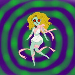 adventure_time blonde_hair collar female_only femsub fruit_witch red_eyes ribbon ring_eyes shyker simple_background solo spiral