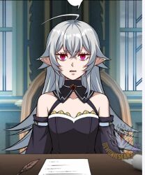  ahoge artist_request bare_shoulders before_and_after demon_girl elf_ears enemy_conversion expressionless eye_color_change femsub griselda_(the_hated_black_mage_returns) magic official possession screenshot tagme the_hated_black_mage_returns translated watermark 