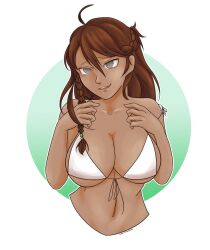bikini braid breasts brown_hair cleavage dazed drool empty_eyes femsub happy_trance indian large_breasts long_hair multicolored_eyes open_mouth percy_jackson_&amp;_the_olympians piper_mclean smile sweetlittleneko