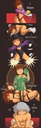  absurdres androgynous androgynous_sub bondage bow_tie brown_hair card comic consensual eye_color_change eye_roll eyebrows_visible_through_hair femboy flame frisk_(undertale) green_eyes grey_eyes happy_trance hat leotard lip_biting magician makeup navel open_mouth pet_play possession pstash shibari smile spiral_eyes text undertale unhappy_trance wig 