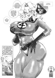  bodysuit breast_fondling clothed dialogue doctor_doom_(marvel) earrings english_text evil_smile fantastic_four femsub gloves glowing_eyes greyscale heterosexual holding_breasts hood maledom marvel_comics milf netorare onatart possession simple_background smile speech_bubble super_hero susan_storm text tight_clothing white_background 