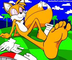 barefoot bottomless feet foot_focus fox_boy furry happy_trance huge_feet kimberco male_only malesub miles_tails_prower nude ring_eyes smile solo sonic_the_hedgehog_(series) text topless