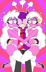  assimilation baboo_the_sheepgirl_(hypnoscream) bare_legs breasts cartoonzombie character_request deejay_(cartoonzombie) femsub glasses happy_trance heart heterosexual hypno-scream_(hypnoscream) large_breasts legs maledom original pink_skin purple_hair sheep_girl smile sparkle spiral_background spiralwash_eyes symbol tagme transformation white_hair 