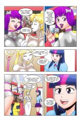  bare_shoulders blonde_hair blue_eyes bow cleavage comic empty_eyes equestria_girls femsub freckles hair_buns kimberly_smith_(daveyboysmith9) large_breasts long_hair midriff multicolored_hair my_little_pony original princess purple_eyes purple_hair purple_lipstick sailor_moon sailor_moon_(series) short_hair smile staff story text twilight_sparkle twintails wadevezecha western 