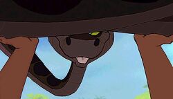 animated animated_gif black_hair coils disney evil_smile expressionless hypnotic_eyes jungle kaa kaa_eyes male_only maledom malesub mowgli official open_mouth screencast short_hair shota smile snake the_jungle_book