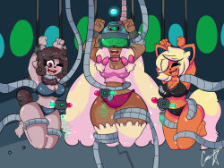  alien animal_ears antenna ass barefoot blonde_hair bonnie_(shyker) bow bra breasts brown_hair bunny_girl cleavage collar collarbone crop_top drool eyebrows_visible_through_hair fangs female_only femsub flareon furry hair_covering_one_eye hair_ornament happy_trance heart_eyes helmet injection kneeling large_breasts laughing long_hair lopunny multiple_girls multiple_subs navel nintendo open_mouth panties pokemon red_eyes red_skin restrained sharp_teeth sheep_girl shyker simple_background smile soropin spiral tail tan_skin tears tech_control tentacles text tongue underwear very_long_hair visor wooloo 