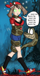  breasts brokenteapot brown_hair coils dialogue disney female_only femsub hypnotic_eyes hypnotized_walking kaa kaa_eyes large_breasts mantra may nintendo pokemon pokemon_ruby_sapphire_and_emerald short_hair snake text the_jungle_book 