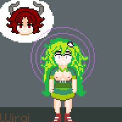 breasts breasts_outside femsub green_hair long_hair open_clothes pixel_art standing wirai