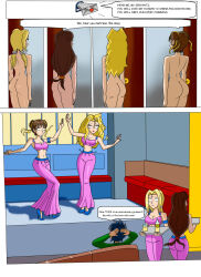 ass blonde_hair carlosfco chun-li comic dancing dialogue empty_eyes femsub final_fantasy_vii harem_outfit long_hair mai_valentine naruto_(series) nipples nude street_fighter text tifa_lockhart tsunade yu-gi-oh!