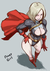  alternate_costume bare_legs blonde_hair boots breasts cleavage cleavage_cutout corruption dc_comics enemy_conversion eroquis evil_smile femsub large_breasts legs leotard power_girl sketch smile super_hero superman_(series) traditional 