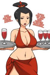 ai_art avatar_the_last_airbender azula bikini bikini_top black_hair brown_eyes cleavage collarbone drool empty_eyes expressionless female_only femsub hair_ornament huge_breasts looking_at_viewer maledom manip midriff minimimic_(generator) minimimic_(manipper) navel open_mouth princess short_hair simple_background stable_diffusion_(ai) text tray white_background 
