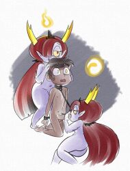  arm_bands bottomless brown_hair clone collar crown crownflame demon_girl disney empty_eyes evil_smile fellatio femdom flame hair_covering_one_eye hekapoo horns malesub marco_diaz nude oral orange_eyes penis red_hair spiral star_vs_the_forces_of_evil topless 