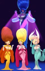 blonde_hair blue_hair breasts brown_hair cleavage crown earrings female_only femdom femsub ghost gloves glowing glowing_eyes hair_covering_one_eye happy_trance hellen_gravely jewelry large_breasts lipstick long_hair luigi&#039;s_mansion m-a-v-e-r-i-c-k makeup multiple_girls nintendo open_mouth opera_gloves princess princess_daisy princess_peach princess_rosalina resisting smile super_mario_bros. transformation updo