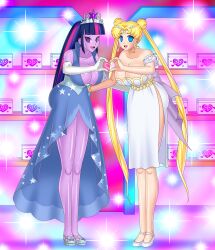  blonde_hair bluebullpen breasts cleavage crossover equestria_girls female_only femsub happy_trance huge_breasts long_hair multicolored_hair multiple_girls my_little_pony purple_eyes purple_skin sailor_moon sailor_moon_(series) straight-cut_bangs twilight_sparkle twintails very_long_hair western 
