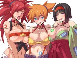  aged_up black_hair blue_eyes blush breasts cleavage collar dazed empty_eyes erika_(pokemon) female_only femsub flannery hair_band happy_trance heart heart_eyes icontrol_(manipper) kimono konno_tohiro large_breasts leash long_hair looking_at_viewer manip midriff misty multiple_girls multiple_subs navel nintendo open_mouth orange_hair pokemon pokemon_(anime) pokemon_firered_and_leafgreen pokemon_masters pokemon_omega_ruby_and_alpha_sapphire red_eyes red_hair short_hair smile spiral_eyes suspenders sweat symbol_in_eyes tongue white_background 