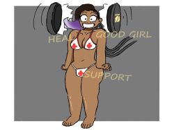  bikini drool happy_trance mercy needleman overwatch purification purple_hair shrunken_irises sombra_(overwatch) tech_control 