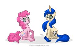 animals_only blue_hair female_only femsub glasses hooves horns horse long_hair my_little_pony non-human_feet original pink_hair pinkie_pie skyqeen spiral_eyes symbol_in_eyes unicorn