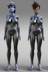 3d collar female_only femsub graybot high_heels overwatch robot robotization standing standing_at_attention theheckle tracer whitewash_eyes widowmaker