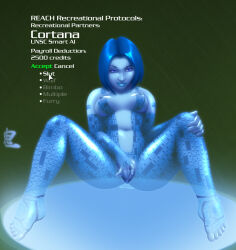 barefoot blue_eyes blue_hair bottomless breasts cleavage cortana erect_nipples female_only femsub halo_(series) happy_trance masturbation nude oni short_hair small_breasts solo spread_legs tech_control text topless 