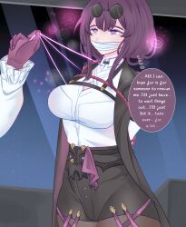  bondage brain_drain cleavage clone empty_eyes eye_roll femsub gag glowing_eyes heavy_eyelids honkai_star_rail kafka_(honkai_star_rail) mind_break missmilkou pink_eyes self_hypnosis spiral spiral_eyes 