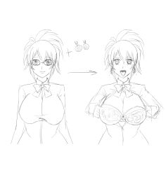 absurdres bra breasts earrings female_only femsub greyscale hypnotic_accessory jewelry large_breasts mireille_(neo-izayoi) neo-izayoi open_clothes original sketch solo tongue tongue_out underwear