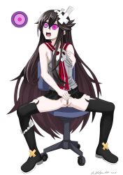 absurdres black_hair boots breasts drool faust_(trillion_god_of_destruction) female_only femsub hairpin holding_breasts hypnotic_orb kaa_eyes long_hair masturbation open_mouth pussy shuffledyandere skirt skirt_lift spread_legs thigh_boots trillion_god_of_destruction white_background