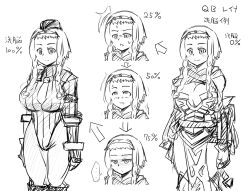  armor before_and_after blush braid breasts clothed empty_eyes expressionless eye_roll female_only femsub gloves hat huge_breasts japanese_text leina leotard military_hat multiple_views progress_indicator queens_blade shadaloo_dolls short_hair simple_background sketch smile solo standing standing_at_attention street_fighter sweat text tie tousyoku translated twin_braids white_background 